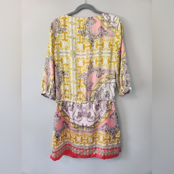 Jennifer Lopez Colorful Print Silky 3/4 Sleeves Summer Fashion Dress sz L - Picture 10 of 13